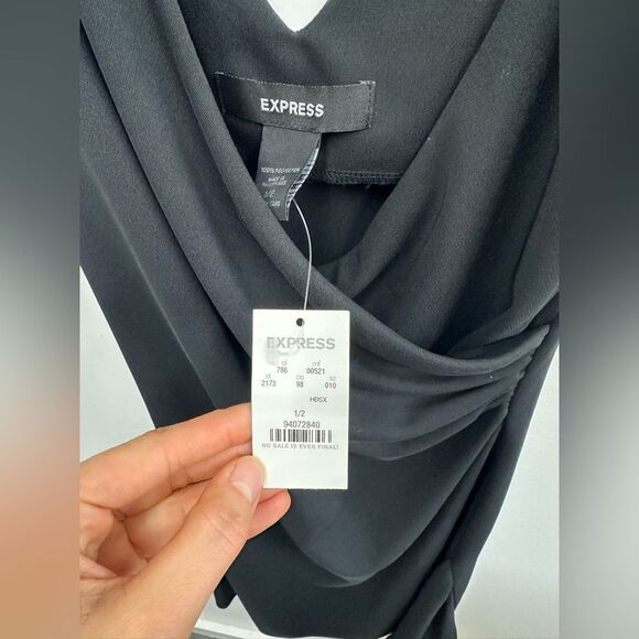 Express Vintage 90's/Y2K Black Asymmetric Ruched Sleeveless V-neck Dress Size S - Picture 9 of 9